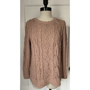 J JILL Petite Beige Cotton Chunky Cable Knit Pullover Solid Sweater Womens PS